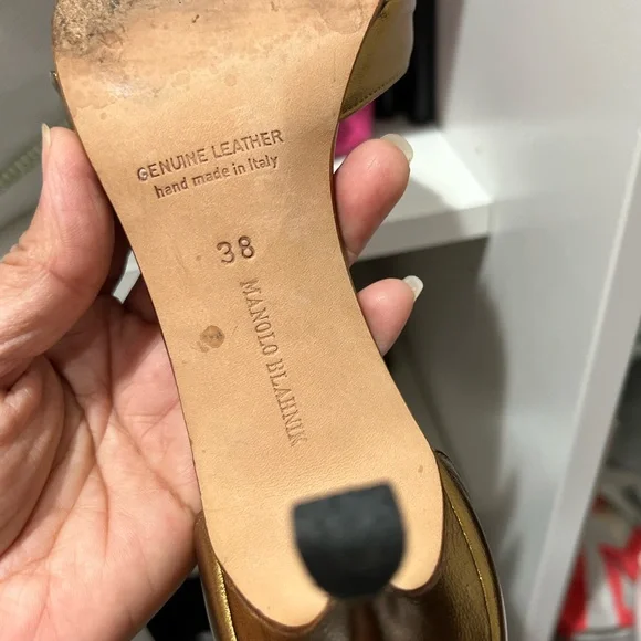 Manolo Blahnik Bronze Open-Toe Heels - Picture 6 of 6